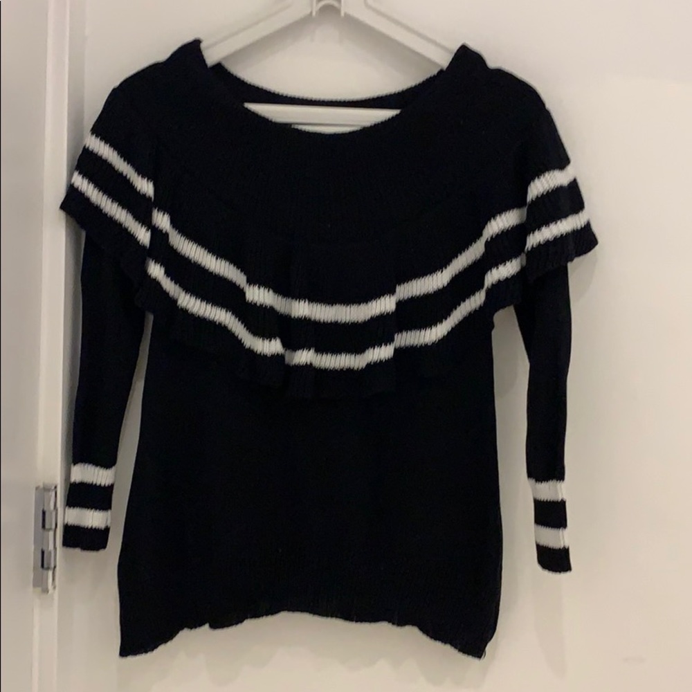 Very J B&W sweater with ruffle detail